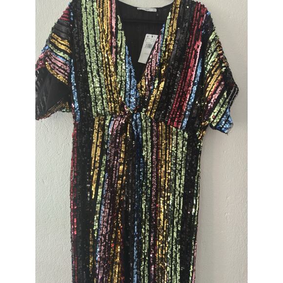 MNG Mango Multicolored Sequin Sheath Kimono Sleeve Party Cocktail Dress NWT - Picture 5 of 16